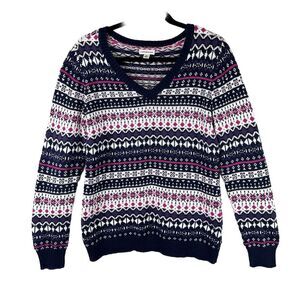 Croft‎ & Barrow V-Neck Cable-Knit Pullover Sweater Nordic Multicolor Women's M